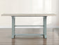 Darcy 5-Piece 64-82″Counter Set with 18-inch leaf, Mint Green and Washed Linen Finish