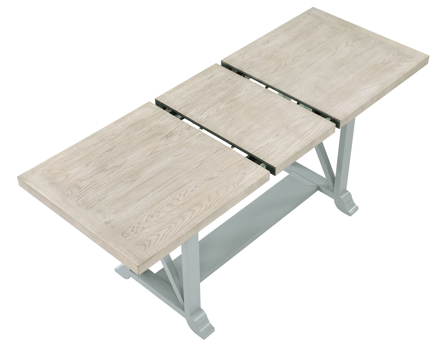 Darcy 5-Piece 64-82″Counter Set with 18-inch leaf, Mint Green and Washed Linen Finish