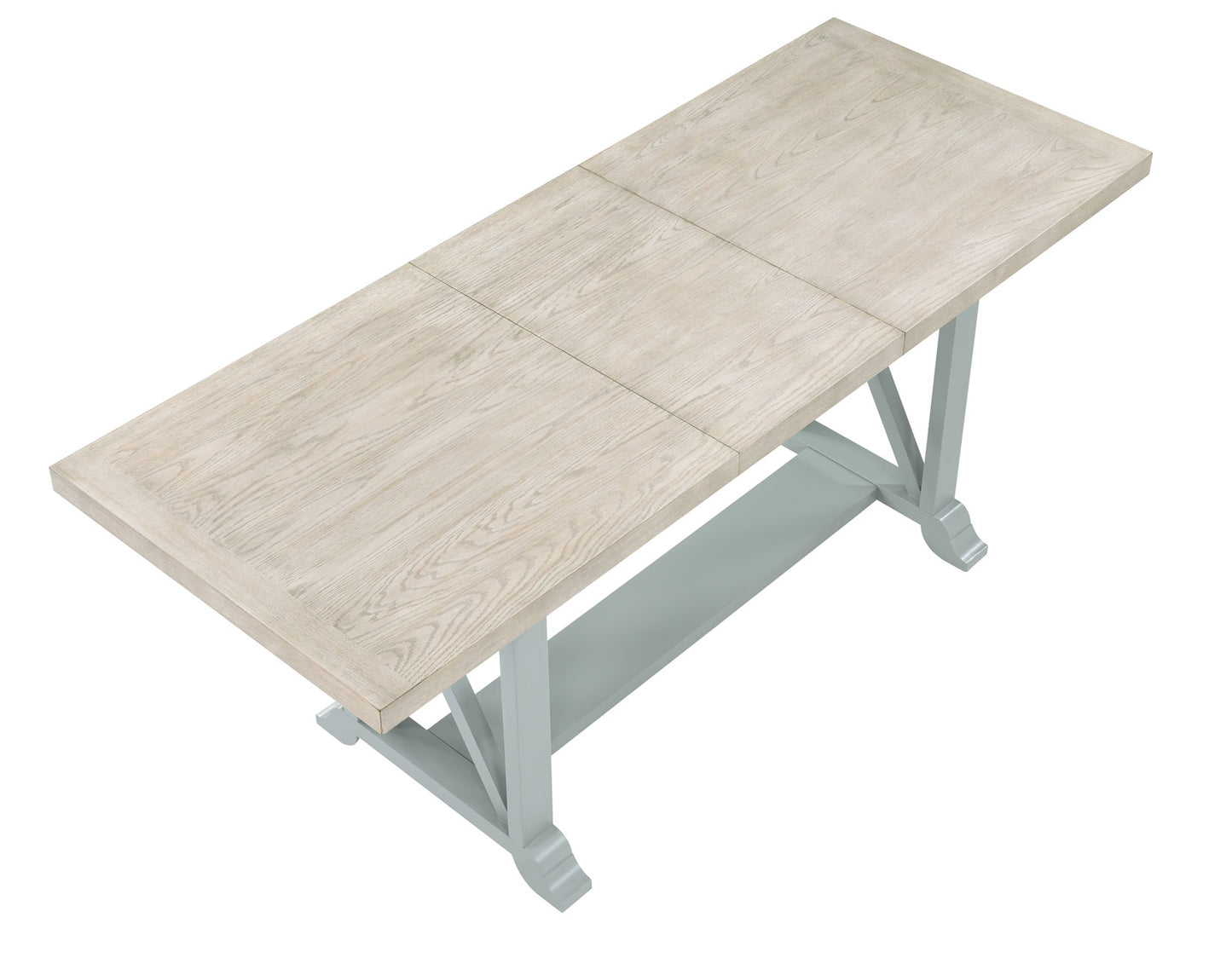 Darcy 5-Piece 64-82″Counter Set with 18-inch leaf, Mint Green and Washed Linen Finish
