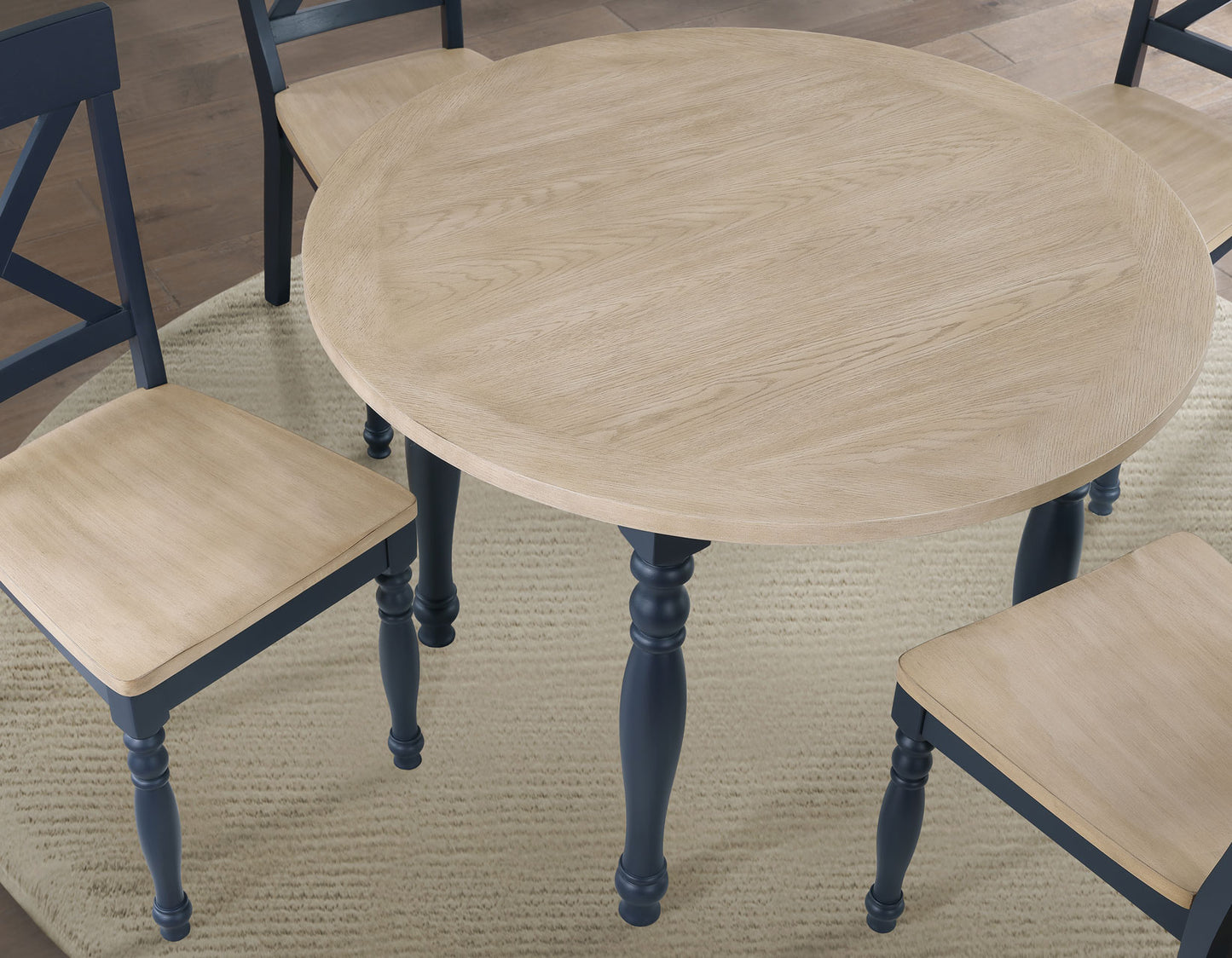 Darcy 5-Piece 42″ Round DIning Set, Midnight Blue and Natural Finish