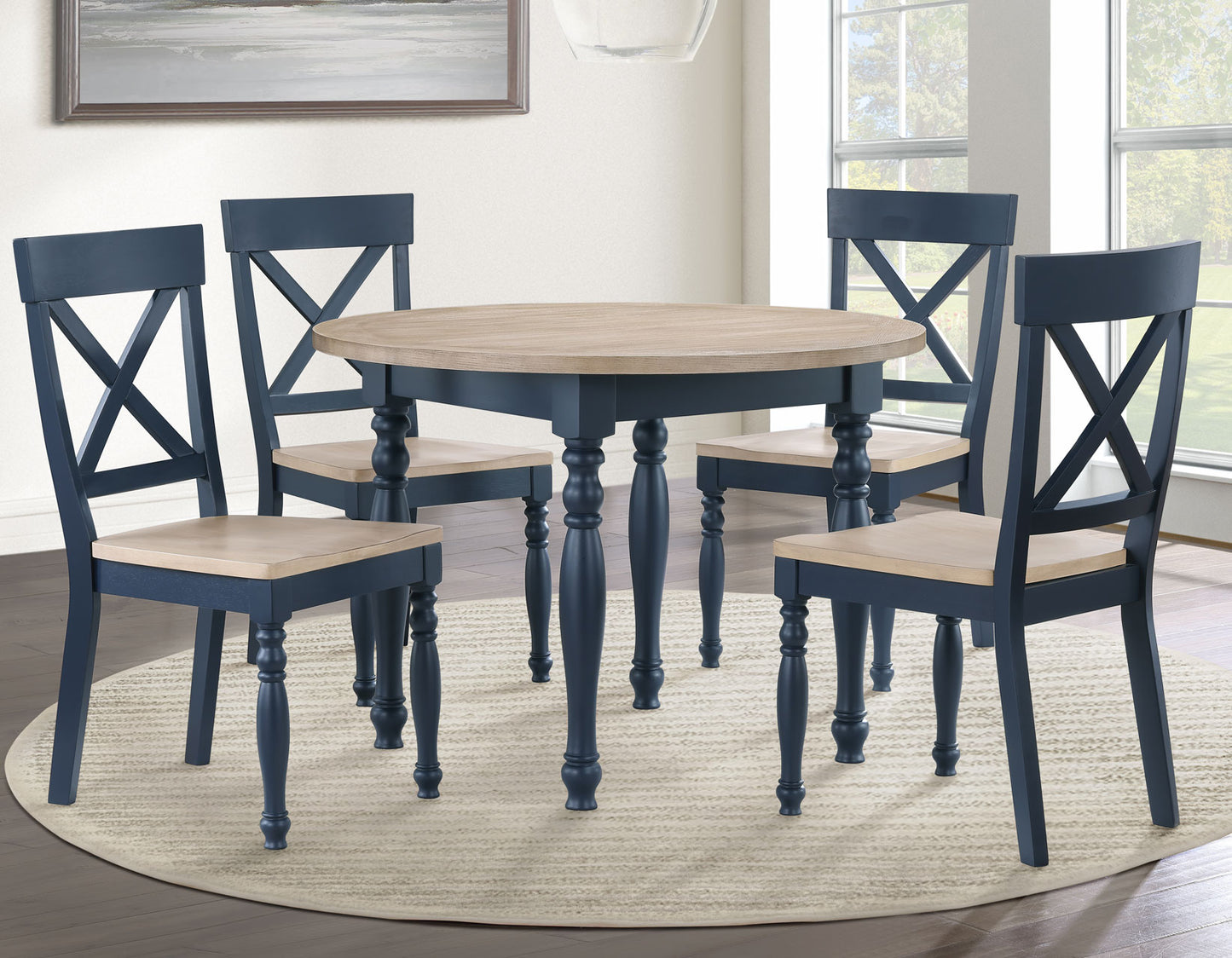 Darcy 42″ Round Dining Table, Midnight Blue and Natural Finish