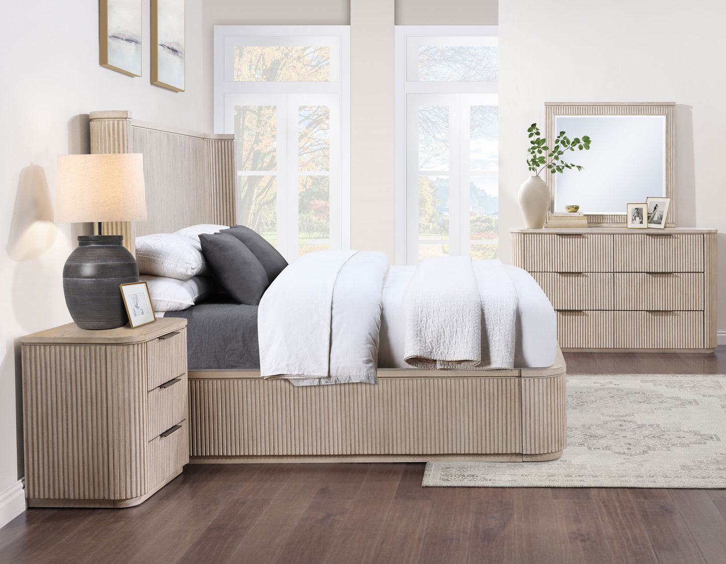 Henry 65″ 6-Drawer Reeded Dresser, Tan Finish