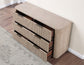 Henry 65″ 6-Drawer Reeded Dresser, Tan Finish