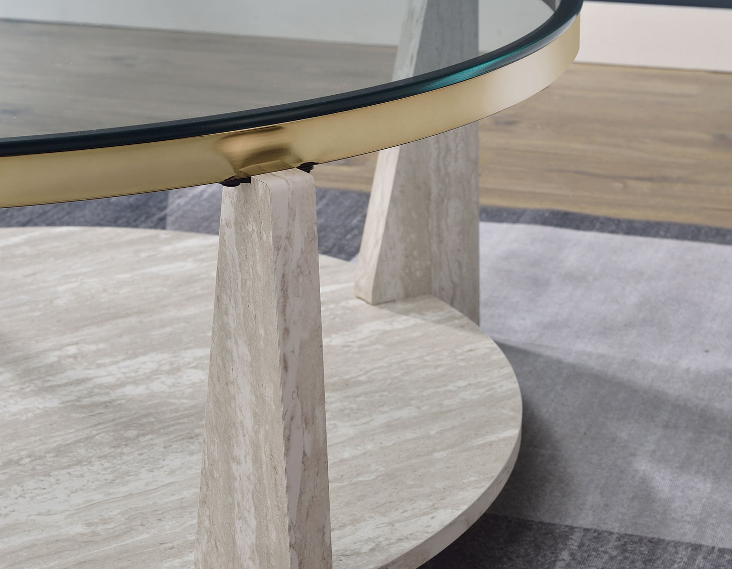 Wanda 42″ Round Glass Top Coffee Table with Casters