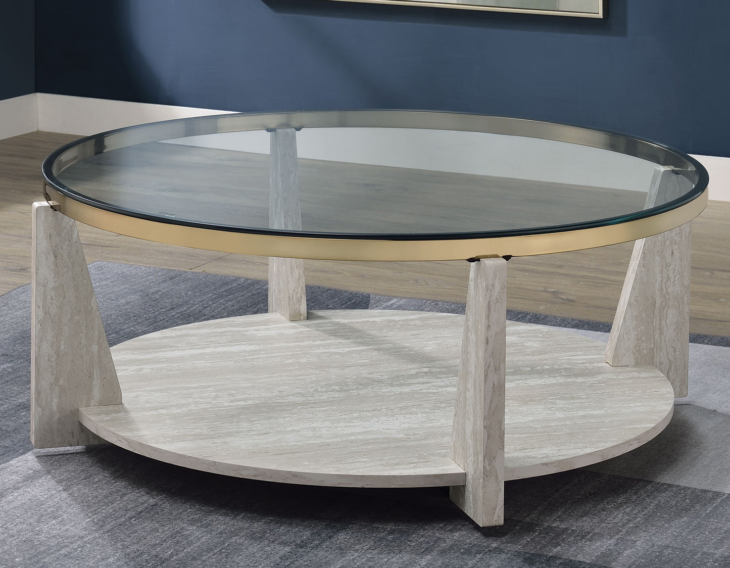 Wanda 42″ Round Glass Top Coffee Table with Casters
