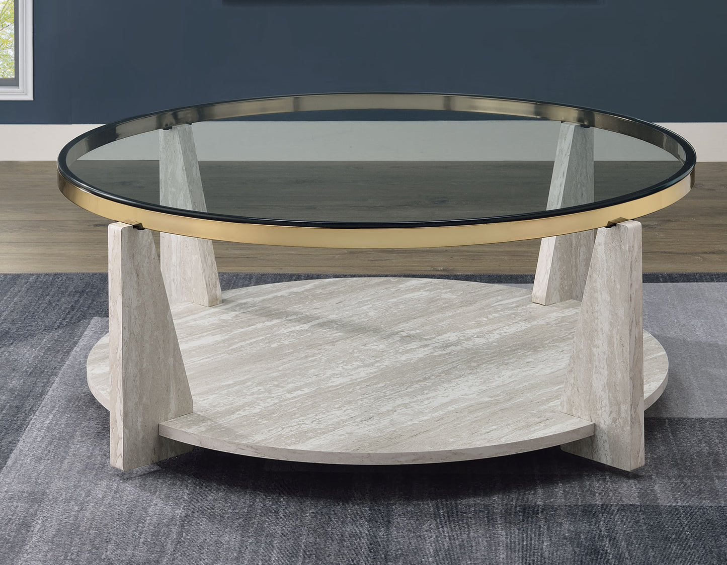 Wanda 42″ Round Glass Top Coffee Table with Casters