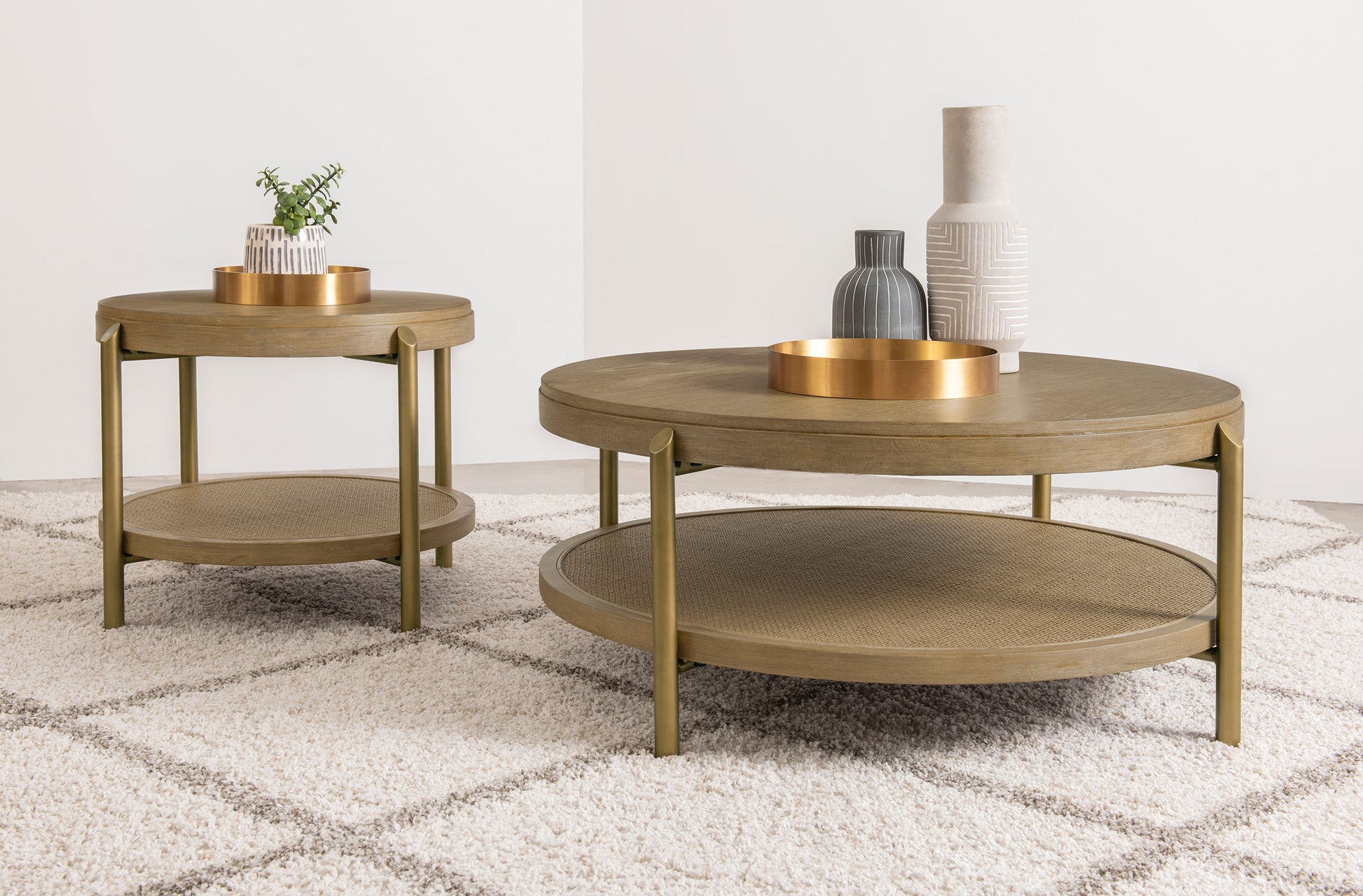 Arini 2-piece Round Coffee and End Table Set Sand Wash - Discount Furniture Connection