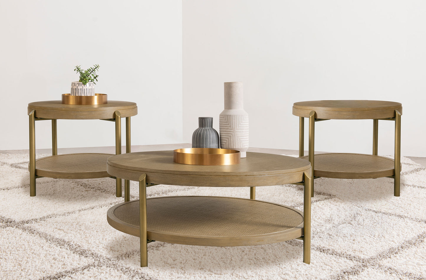 Arini 3-piece Round Coffee and End Table Set Sand Wash - Discount Furniture Connection