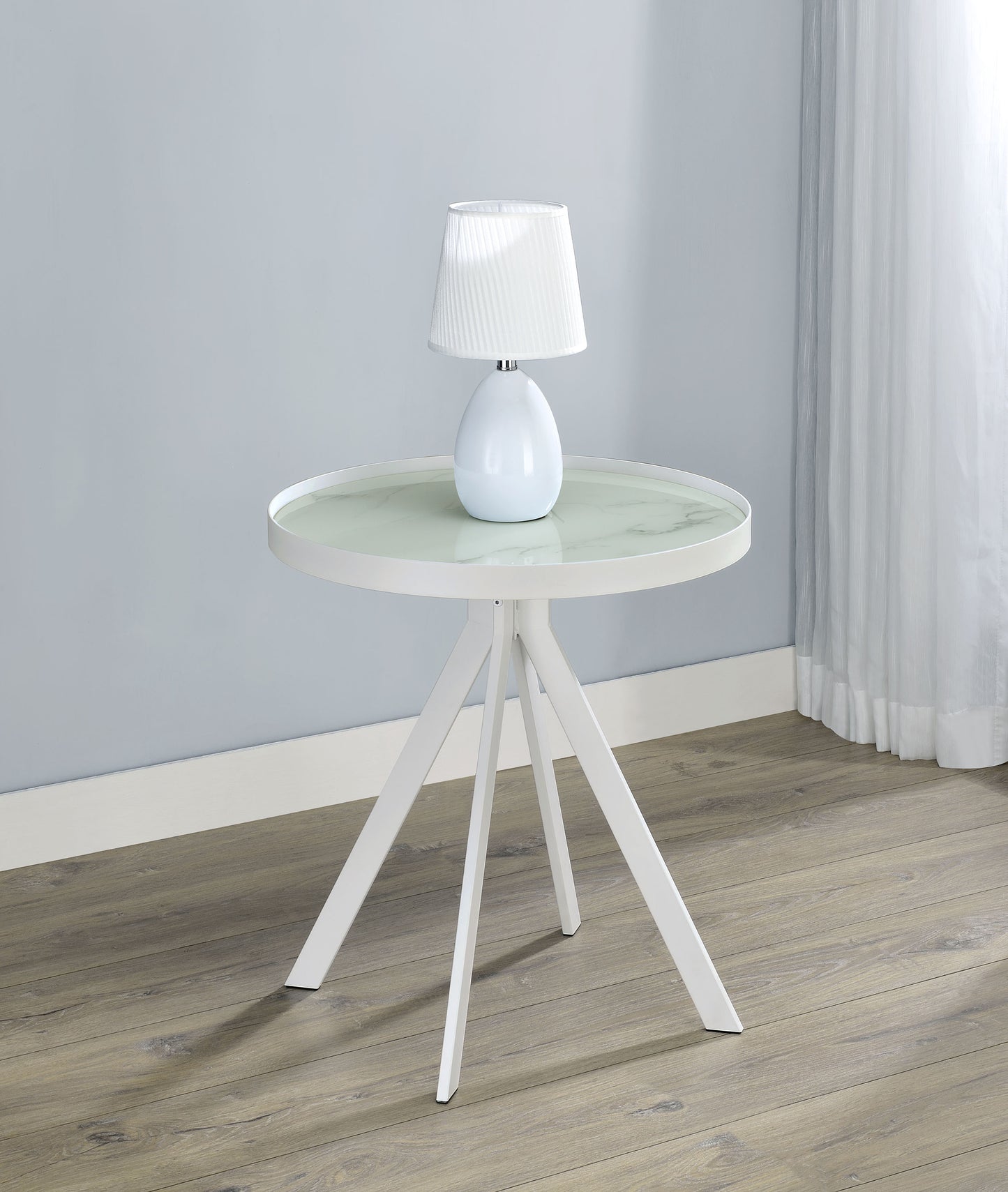 Briggs Round Marble Printed Glass Top End Side Table White - Discount Furniture Connection