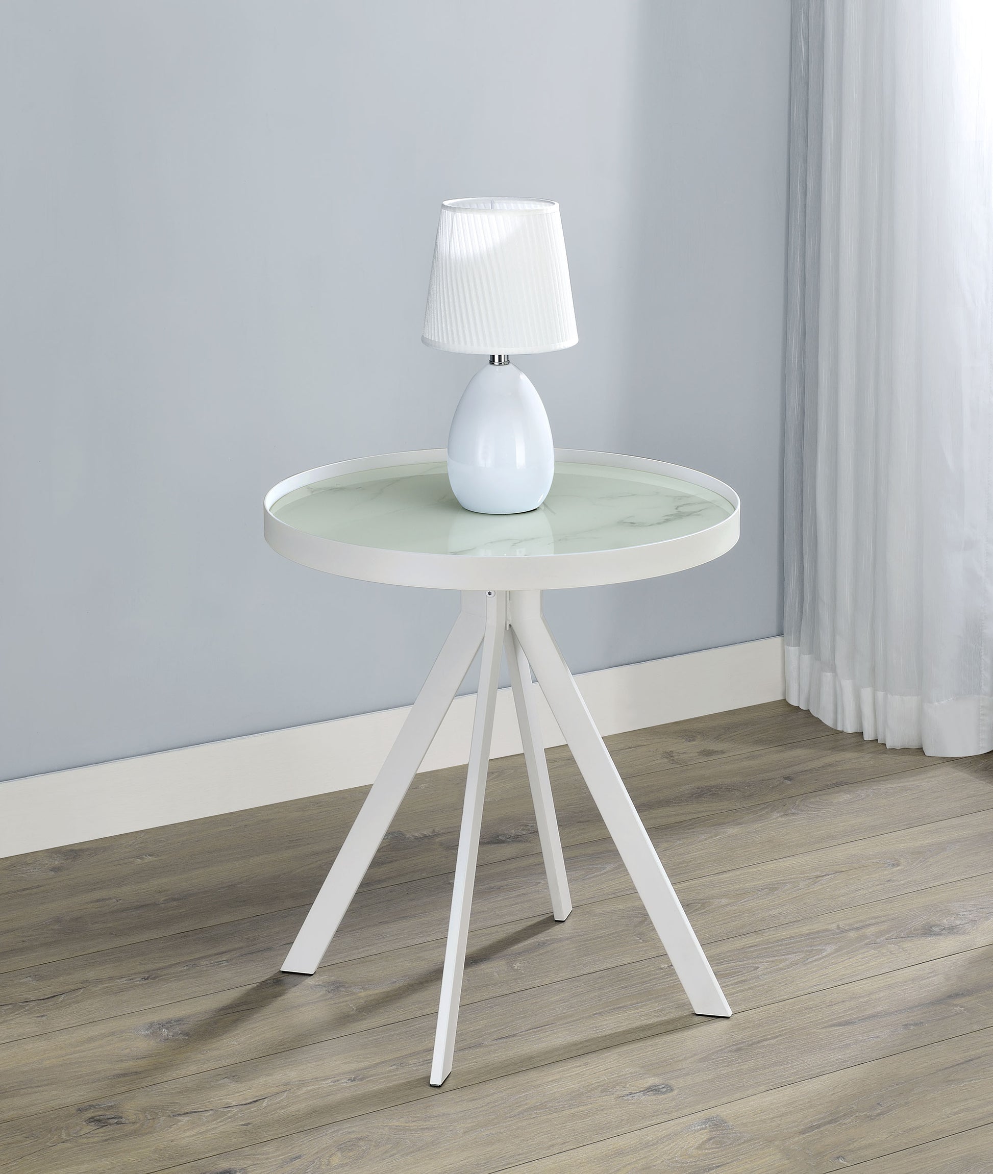 Briggs Round Marble Printed Glass Top End Side Table White - Discount Furniture Connection