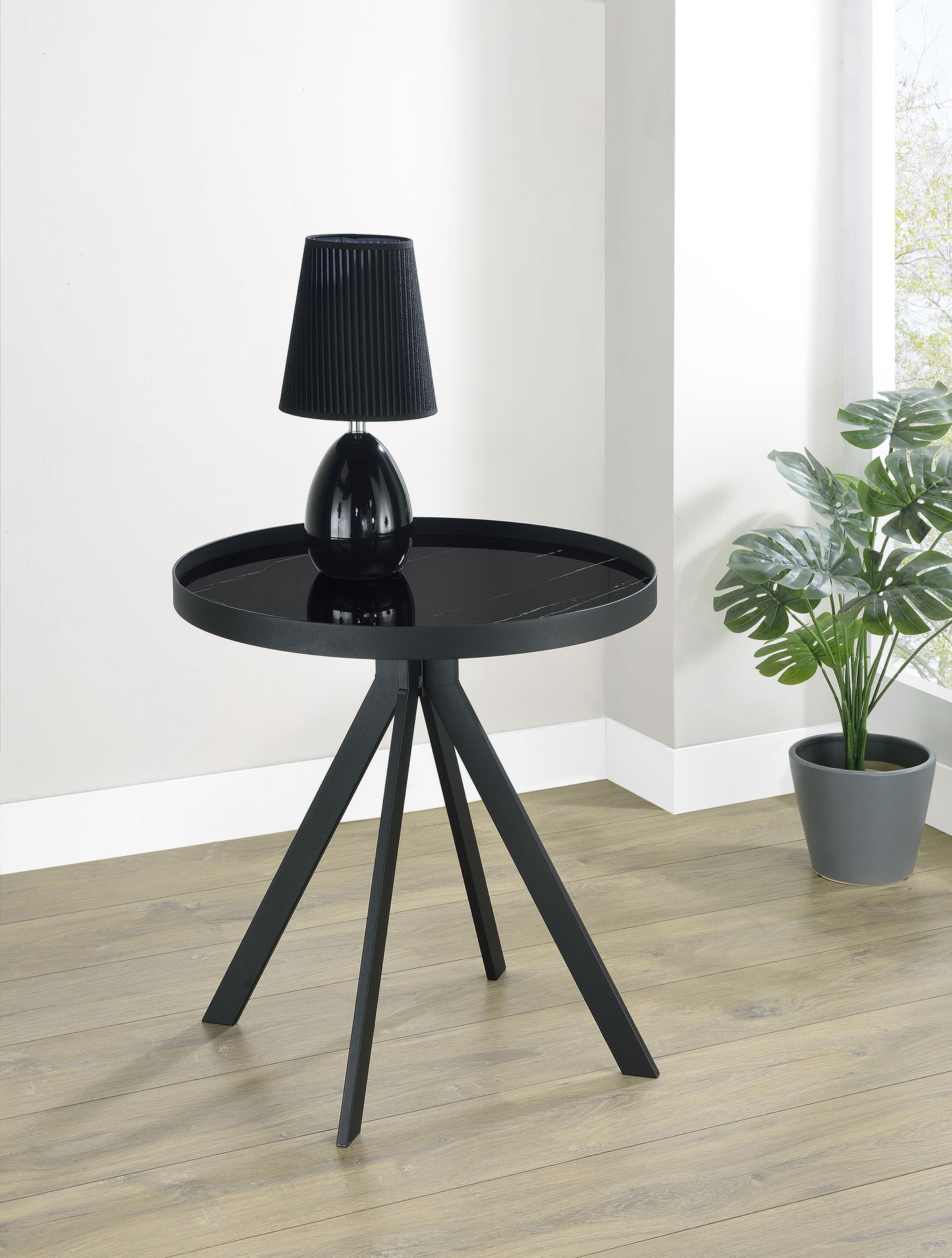 Briggs Round Marble Printed Glass Top End Table Black - Discount Furniture Connection