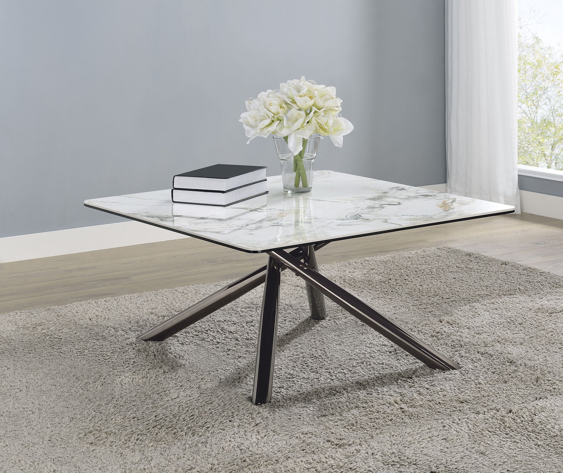 Carvell Square Sintered Stone Top Coffee Table Mirage White - Discount Furniture Connection