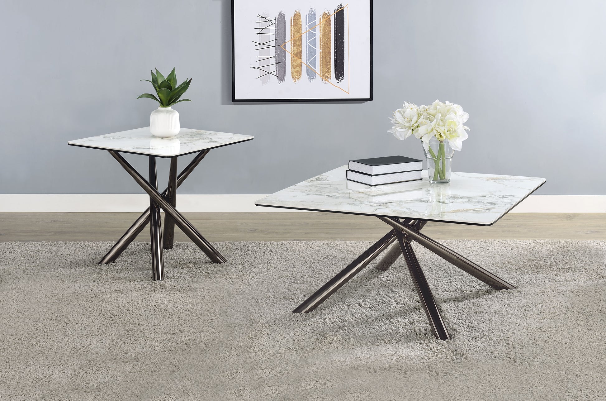 Carvell Square Sintered Stone Top Coffee Table Mirage White - Discount Furniture Connection