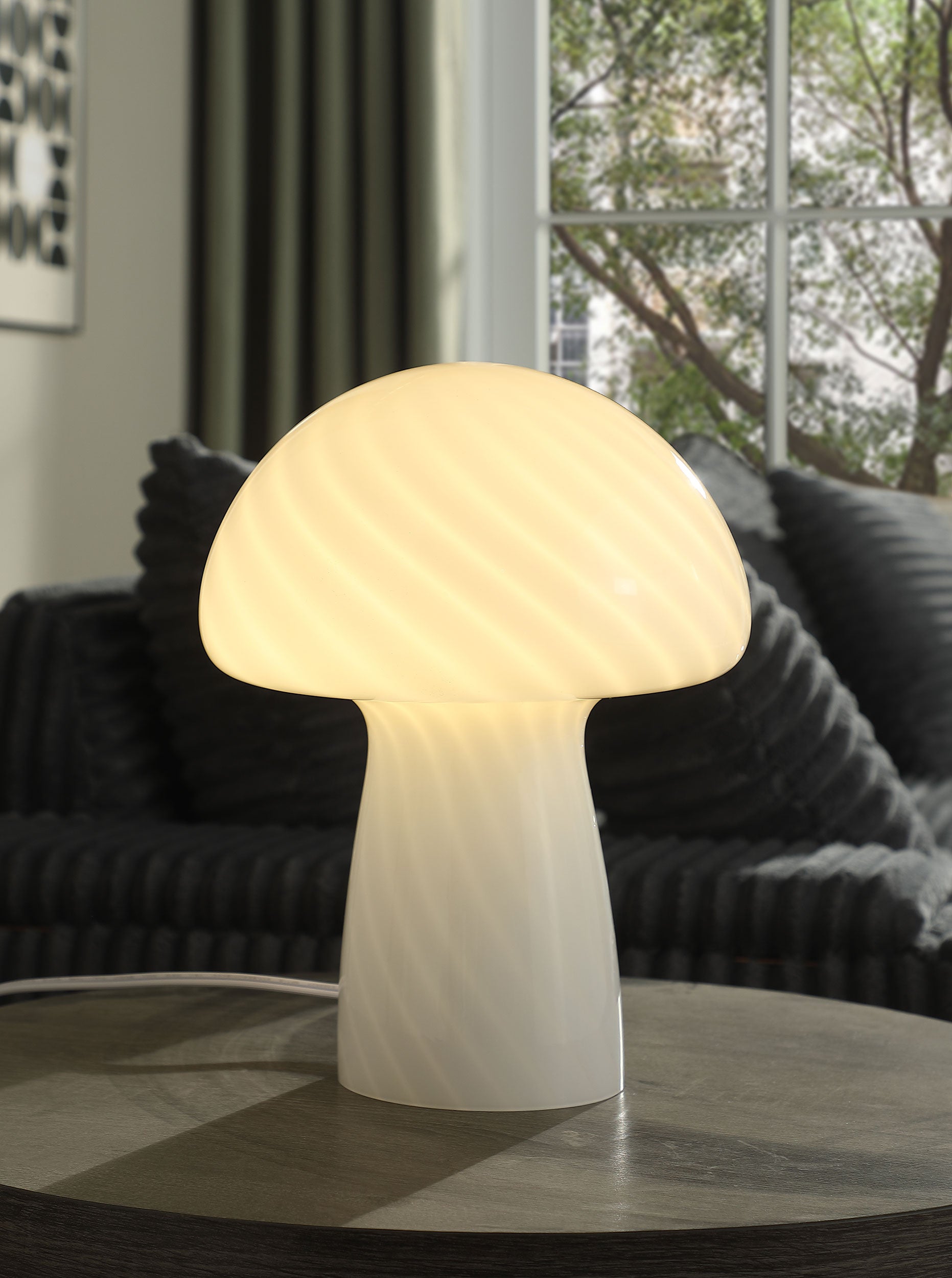 Kanaby Mushroom Shaped Glass Bedside Table Lamp White - Discount Furniture Connection