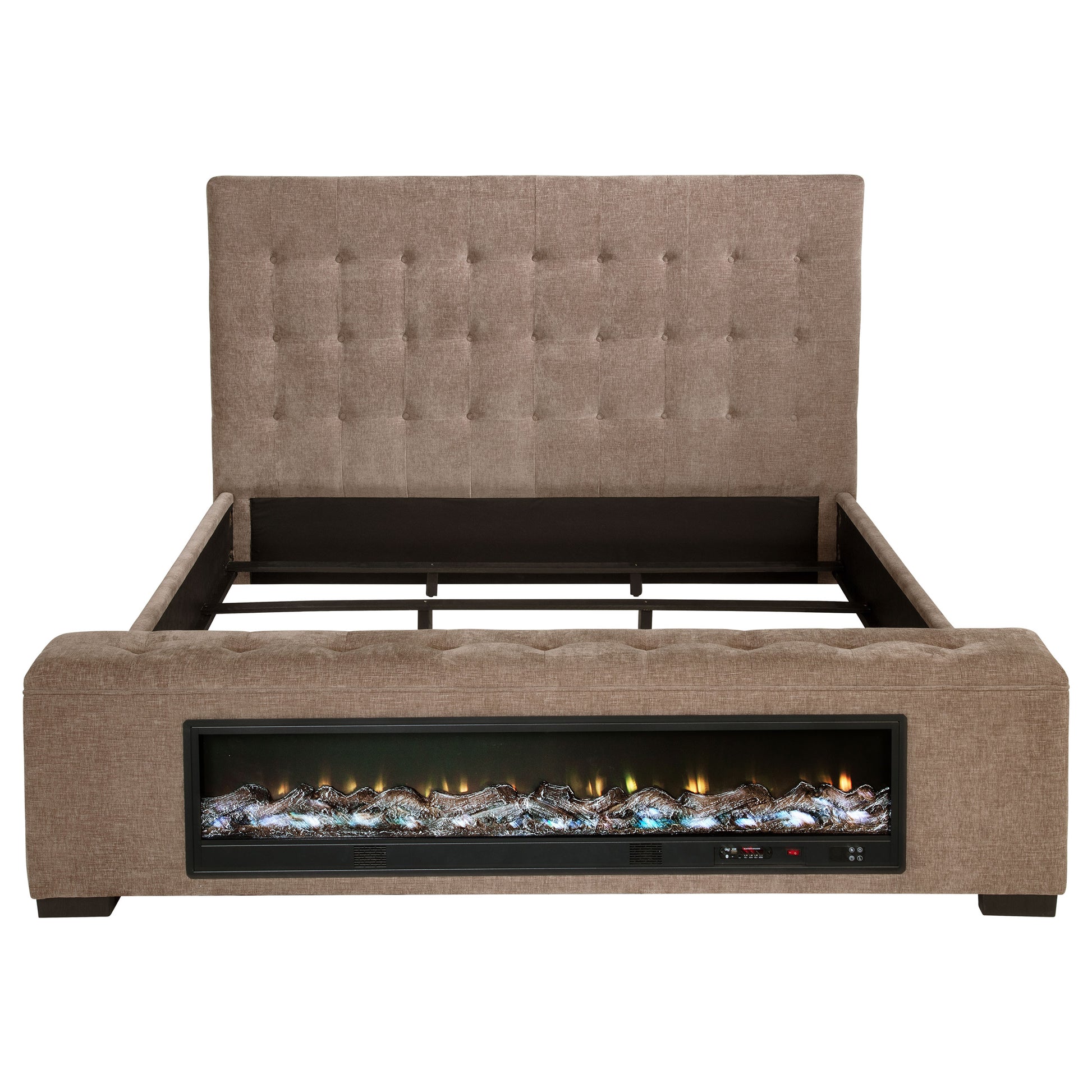 Senna Upholstered Eastern King Audio Flame Visualizer Bed Brown - Discount Furniture Connection