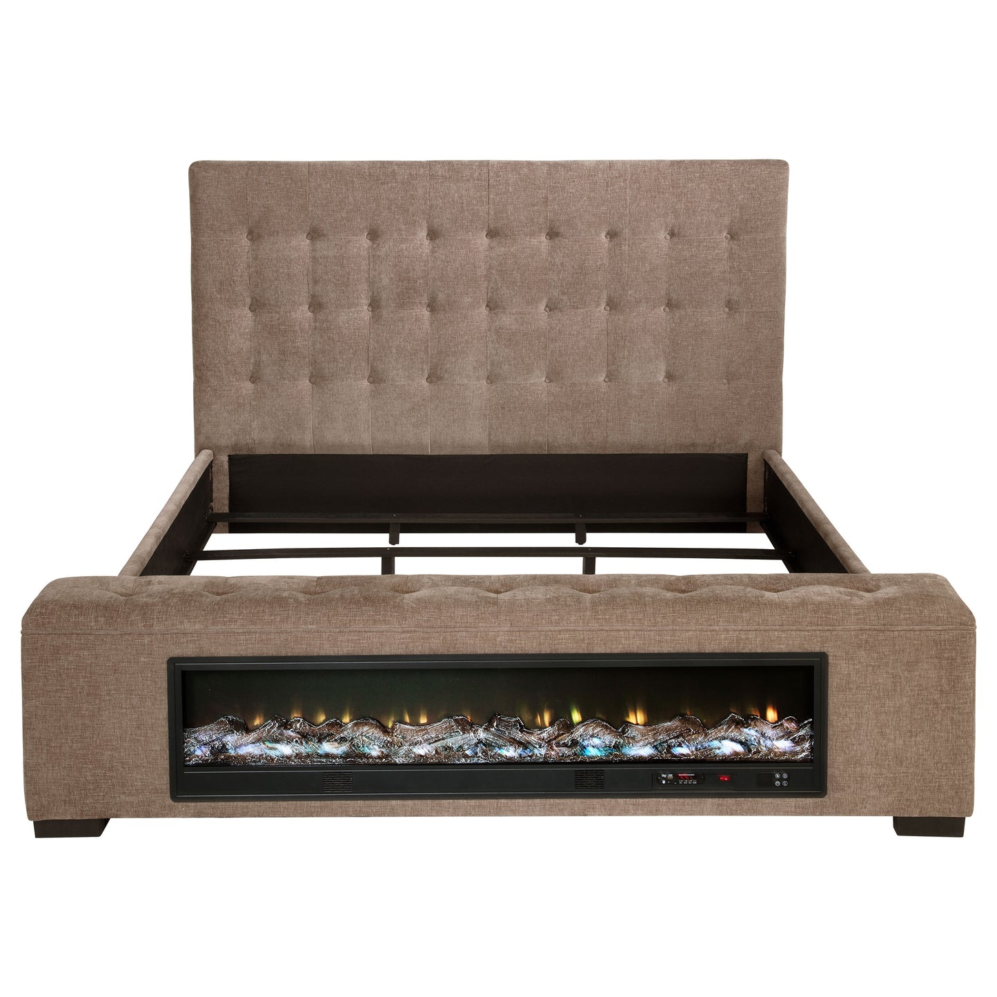 Senna Upholstered California King Audio Flame Visualizer Bed Brown - Discount Furniture Connection