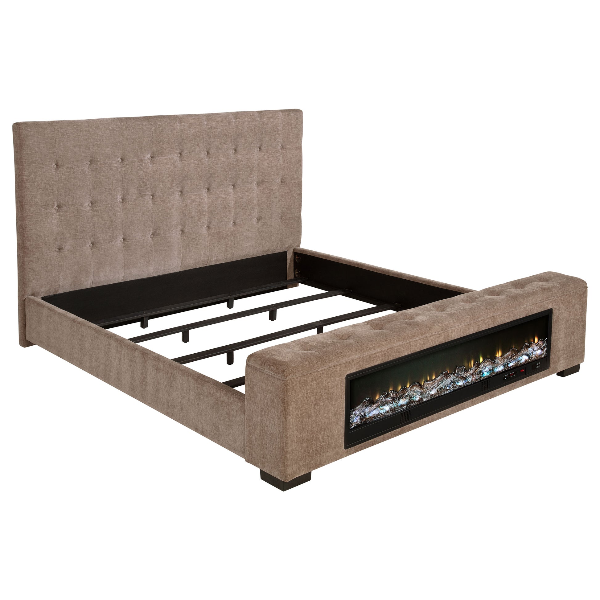 Senna Upholstered Queen Audio Flame Visualizer Bed Brown - Discount Furniture Connection