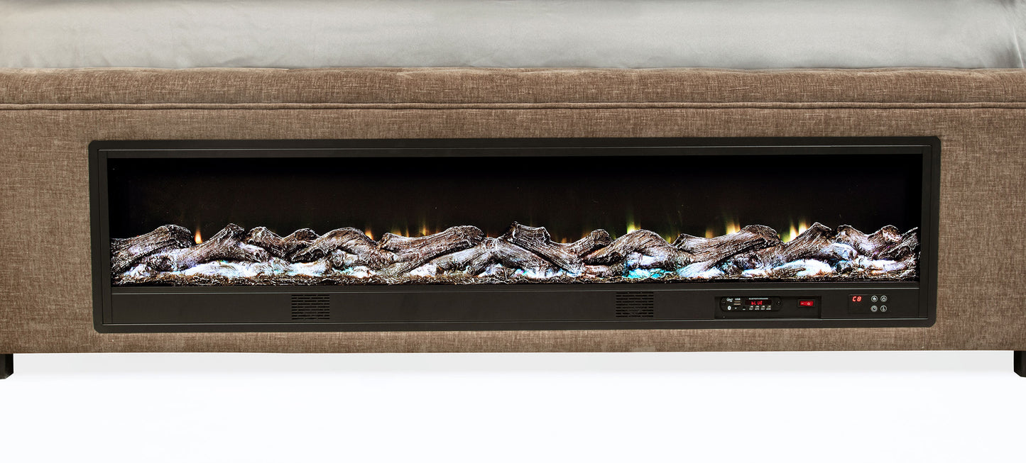 Senna Upholstered Queen Audio Flame Visualizer Bed Brown - Discount Furniture Connection