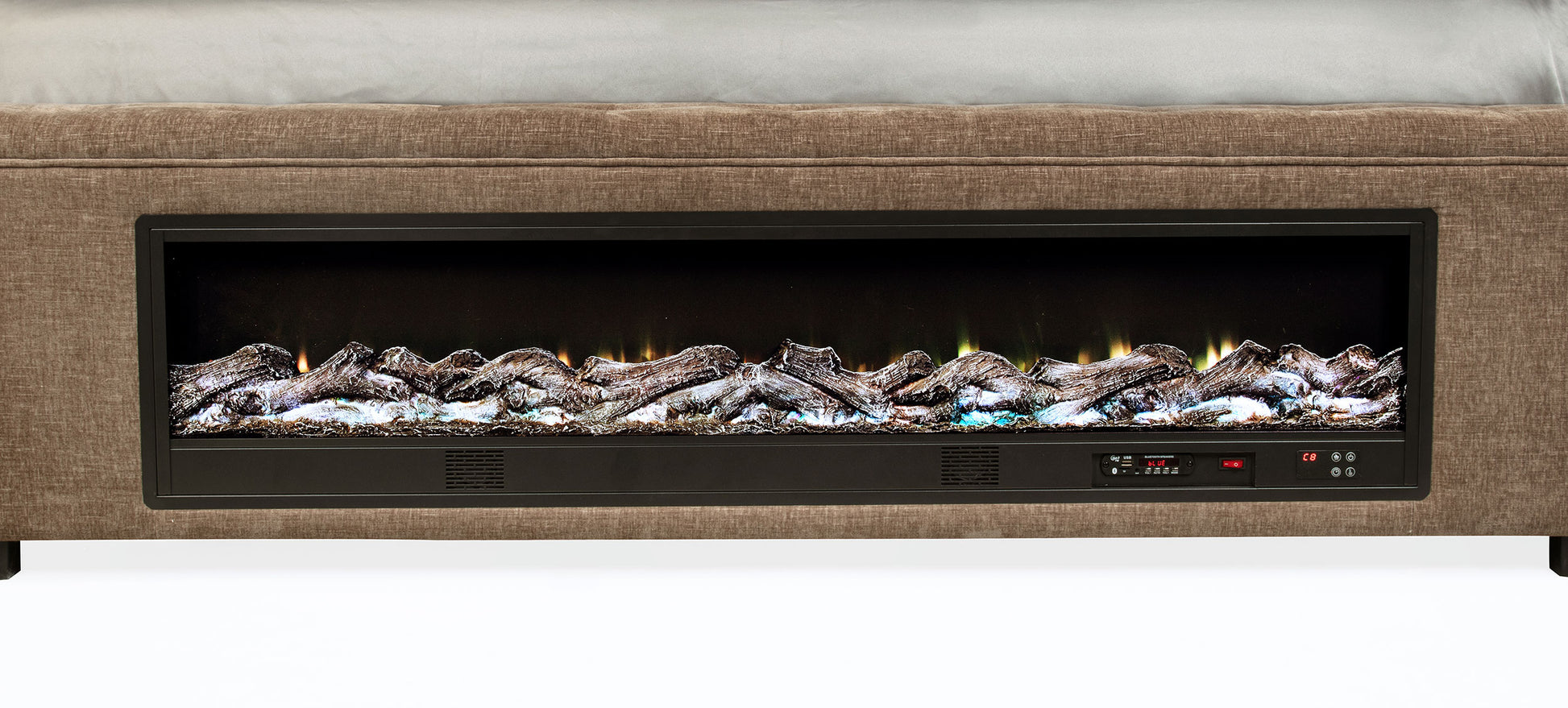Senna Upholstered Queen Audio Flame Visualizer Bed Brown - Discount Furniture Connection