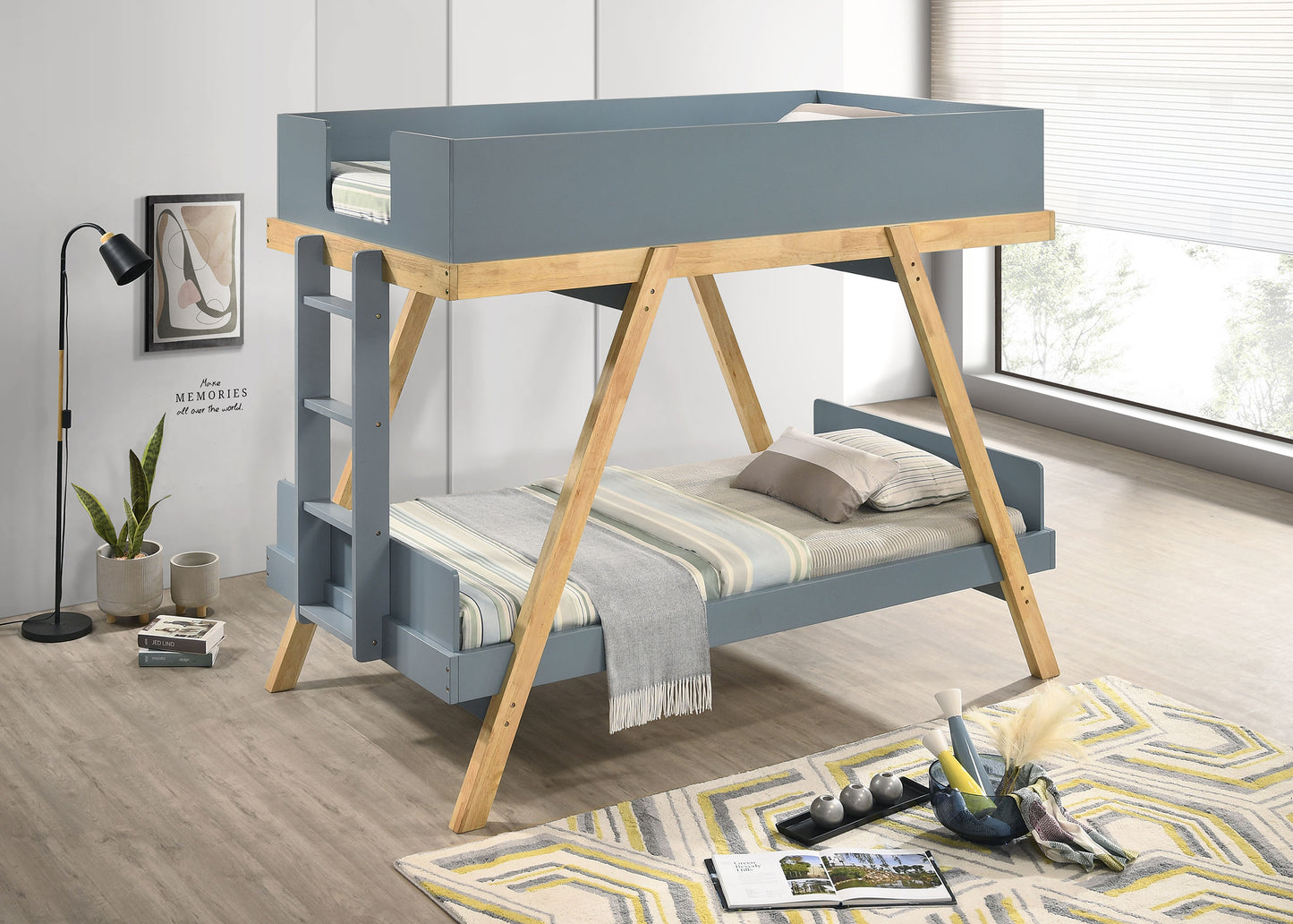 Frankie Twin Over Twin Bunk Bed with 7-inch Mattresses Blue - Discount Furniture Connection