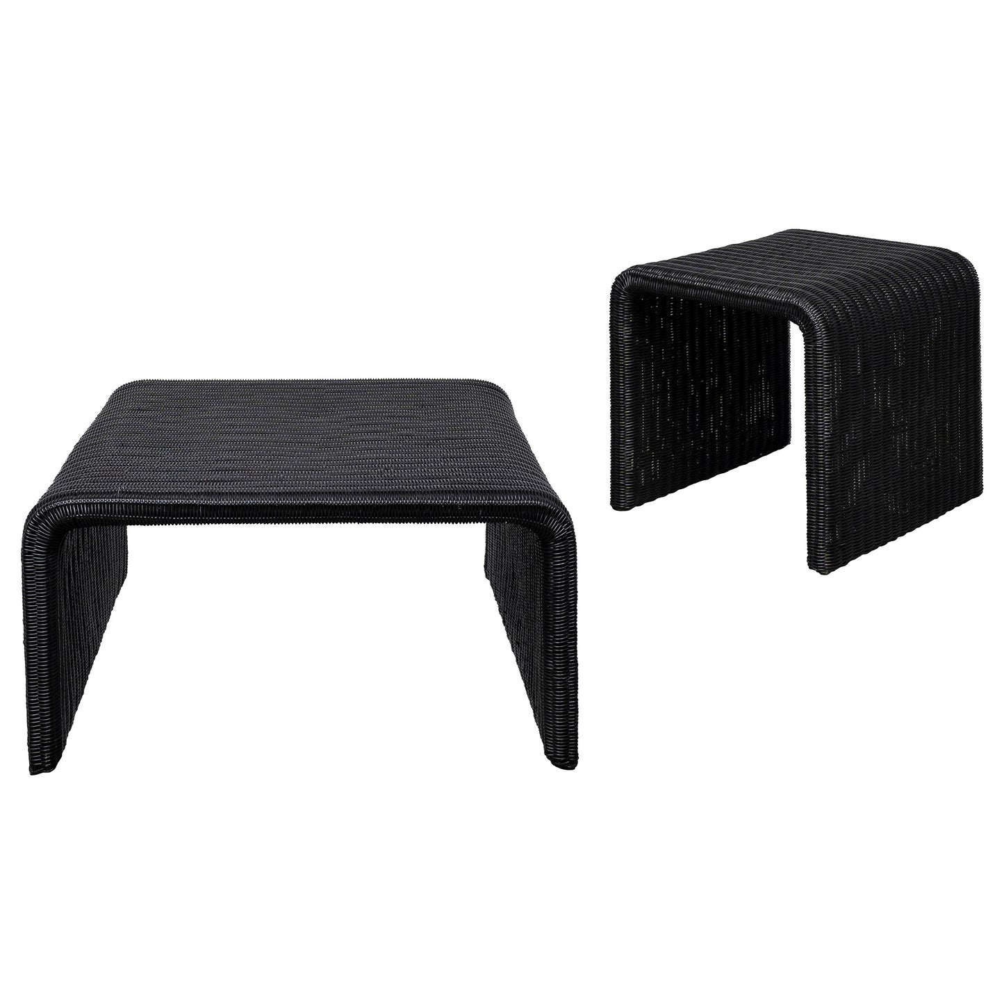 Cahya 2-piece Rattan Coffee and End Table Set Black - Discount Furniture Connection