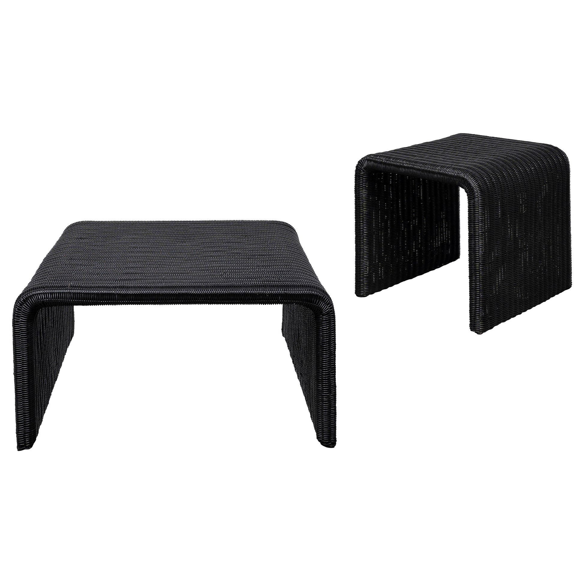 Cahya 2-piece Rattan Coffee and End Table Set Black - Discount Furniture Connection
