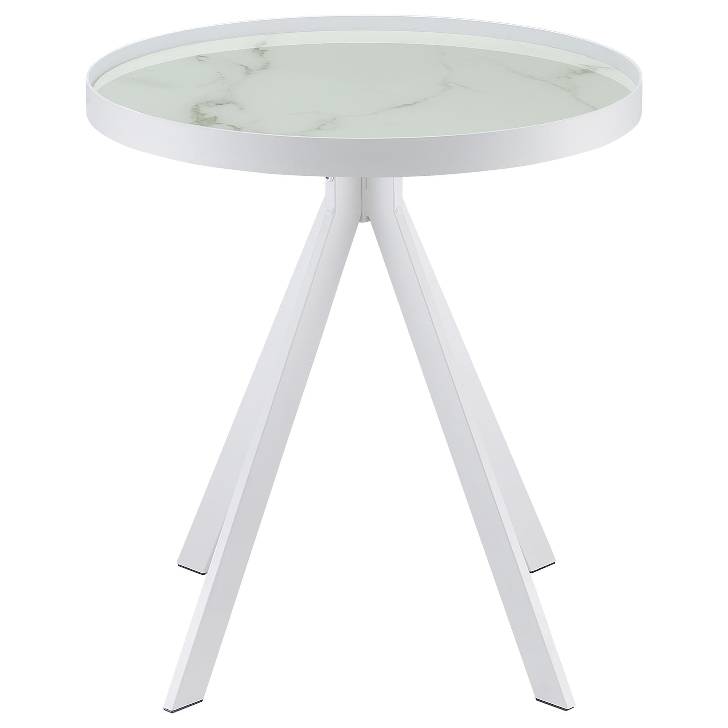 Briggs Round Marble Printed Glass Top End Side Table White - Discount Furniture Connection