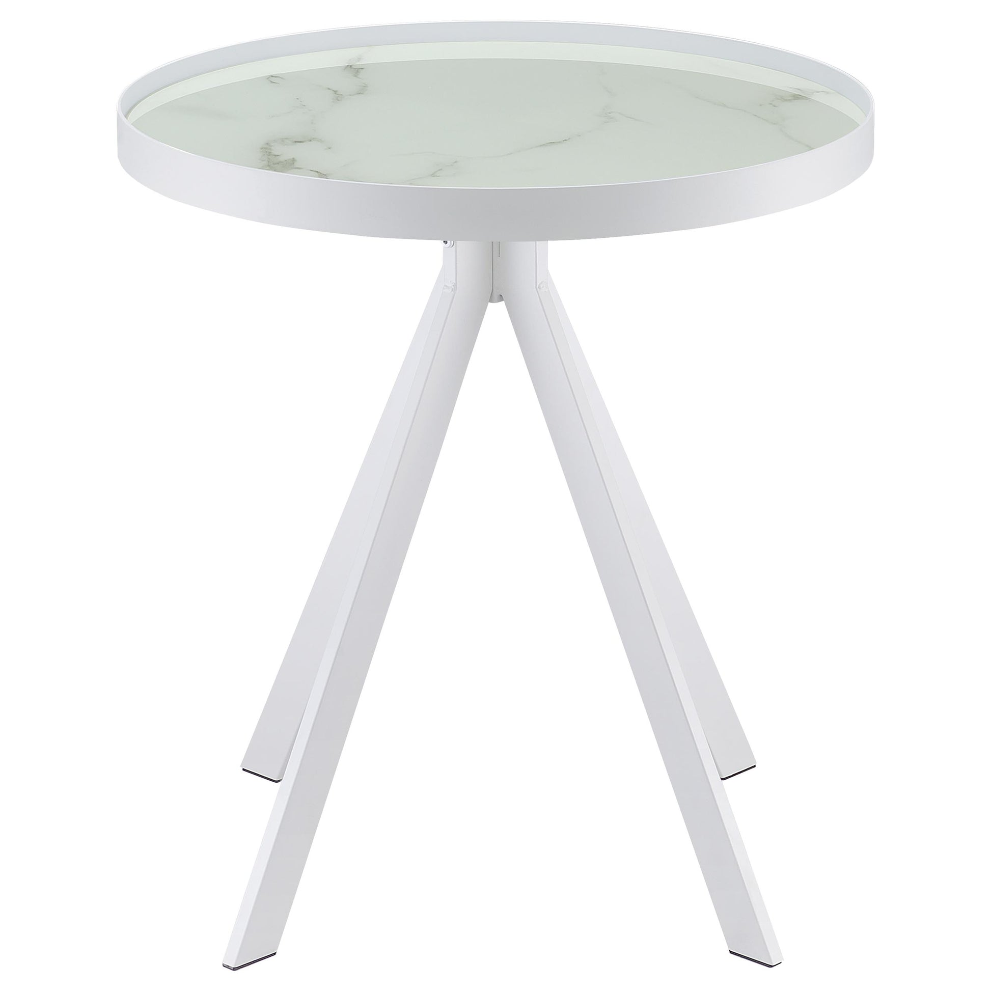Briggs Round Marble Printed Glass Top End Side Table White - Discount Furniture Connection