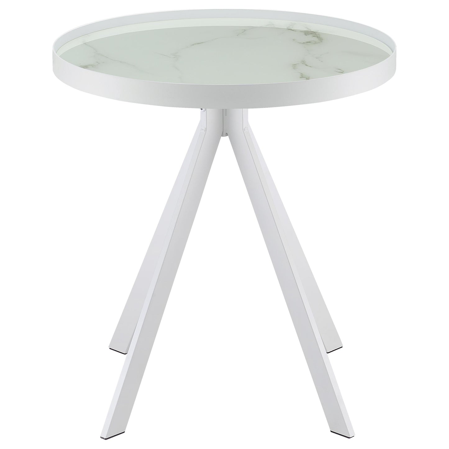 Briggs Round Marble Printed Glass Top End Side Table White - Discount Furniture Connection