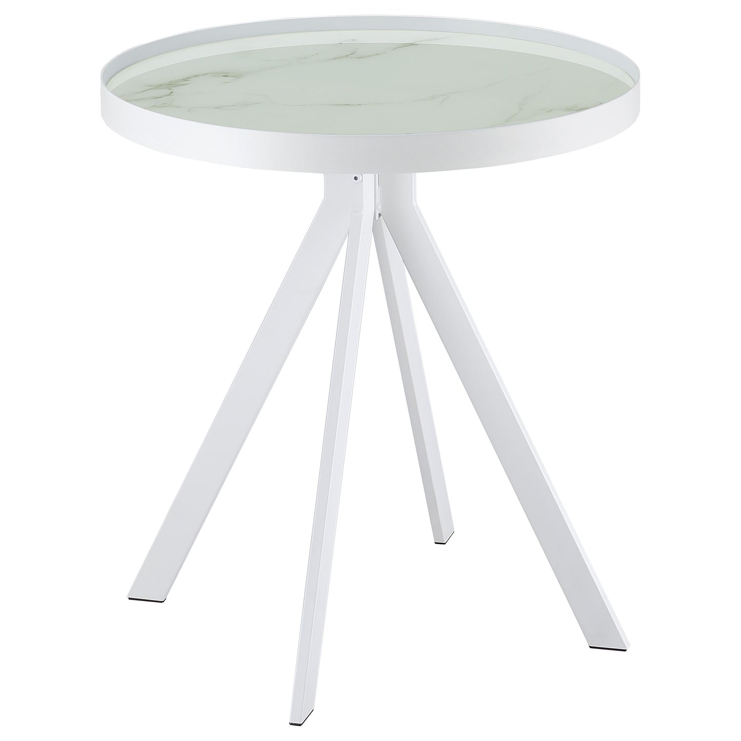 Briggs Round Marble Printed Glass Top End Side Table White - Discount Furniture Connection