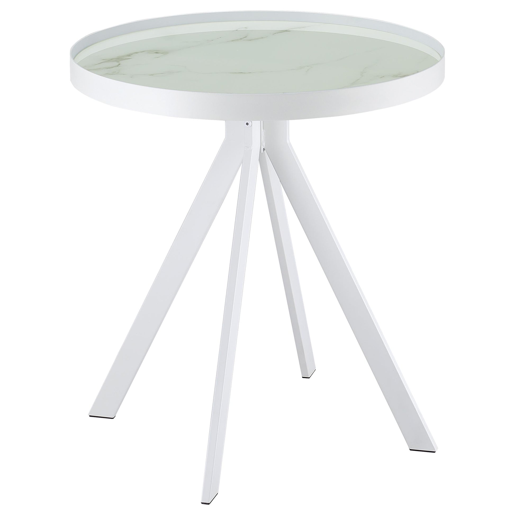 Briggs Round Marble Printed Glass Top End Side Table White - Discount Furniture Connection