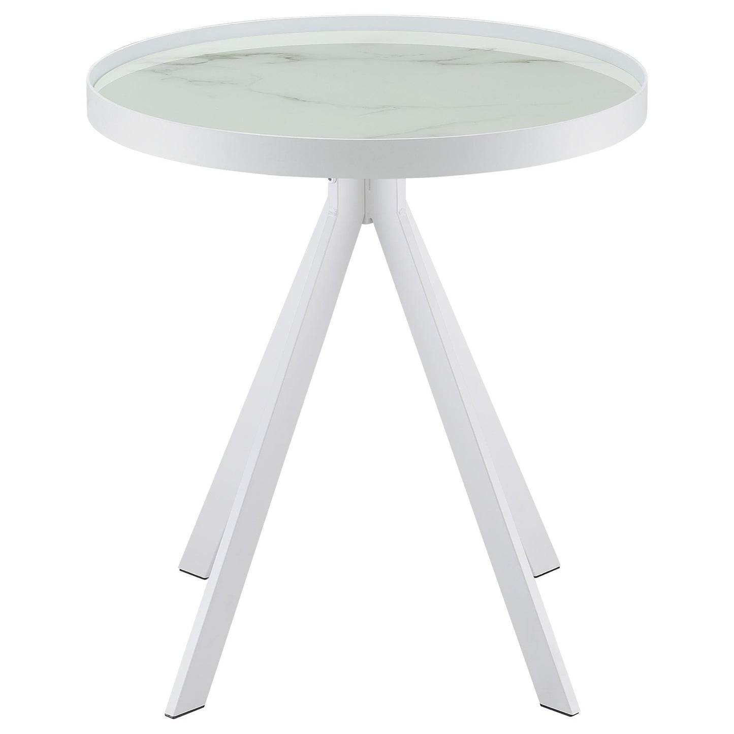 Briggs Round Marble Printed Glass Top End Side Table White - Discount Furniture Connection