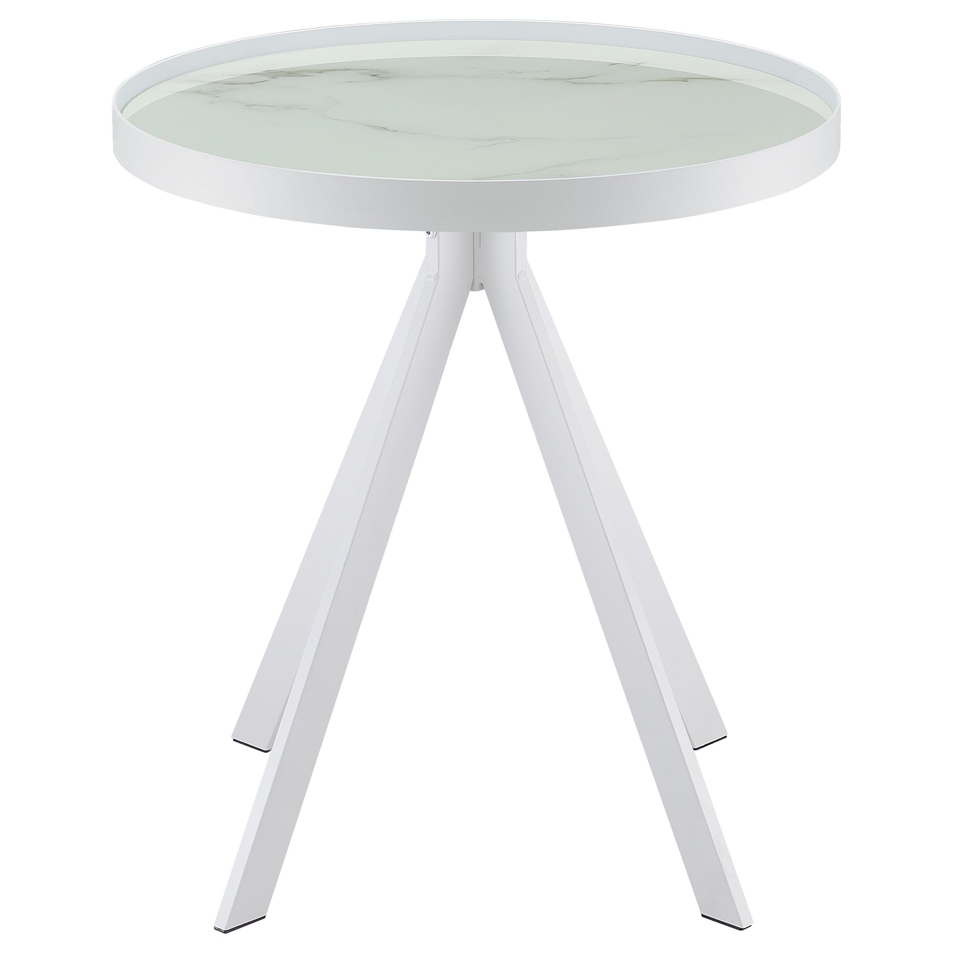 Briggs Round Marble Printed Glass Top End Side Table White - Discount Furniture Connection