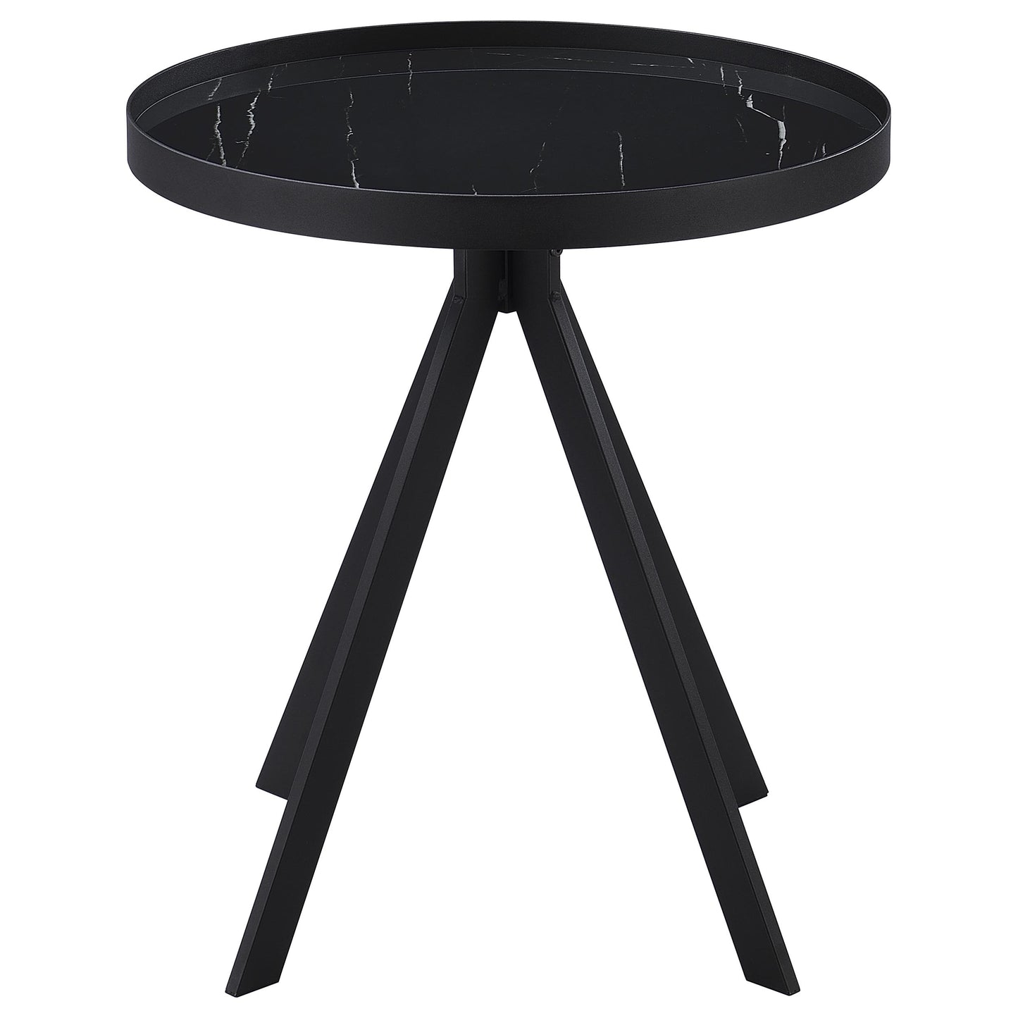 Briggs Round Marble Printed Glass Top End Table Black - Discount Furniture Connection