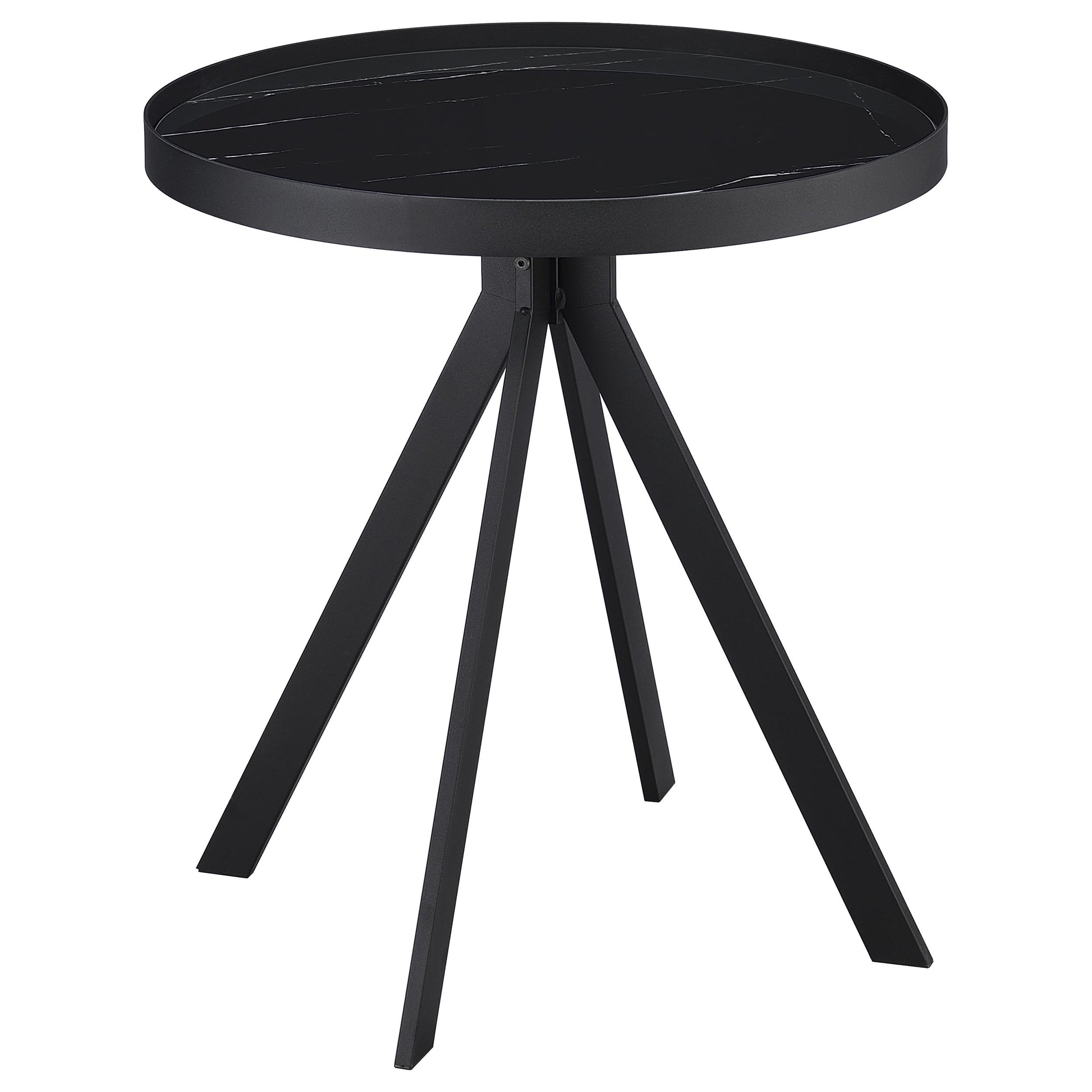Briggs Round Marble Printed Glass Top End Table Black - Discount Furniture Connection