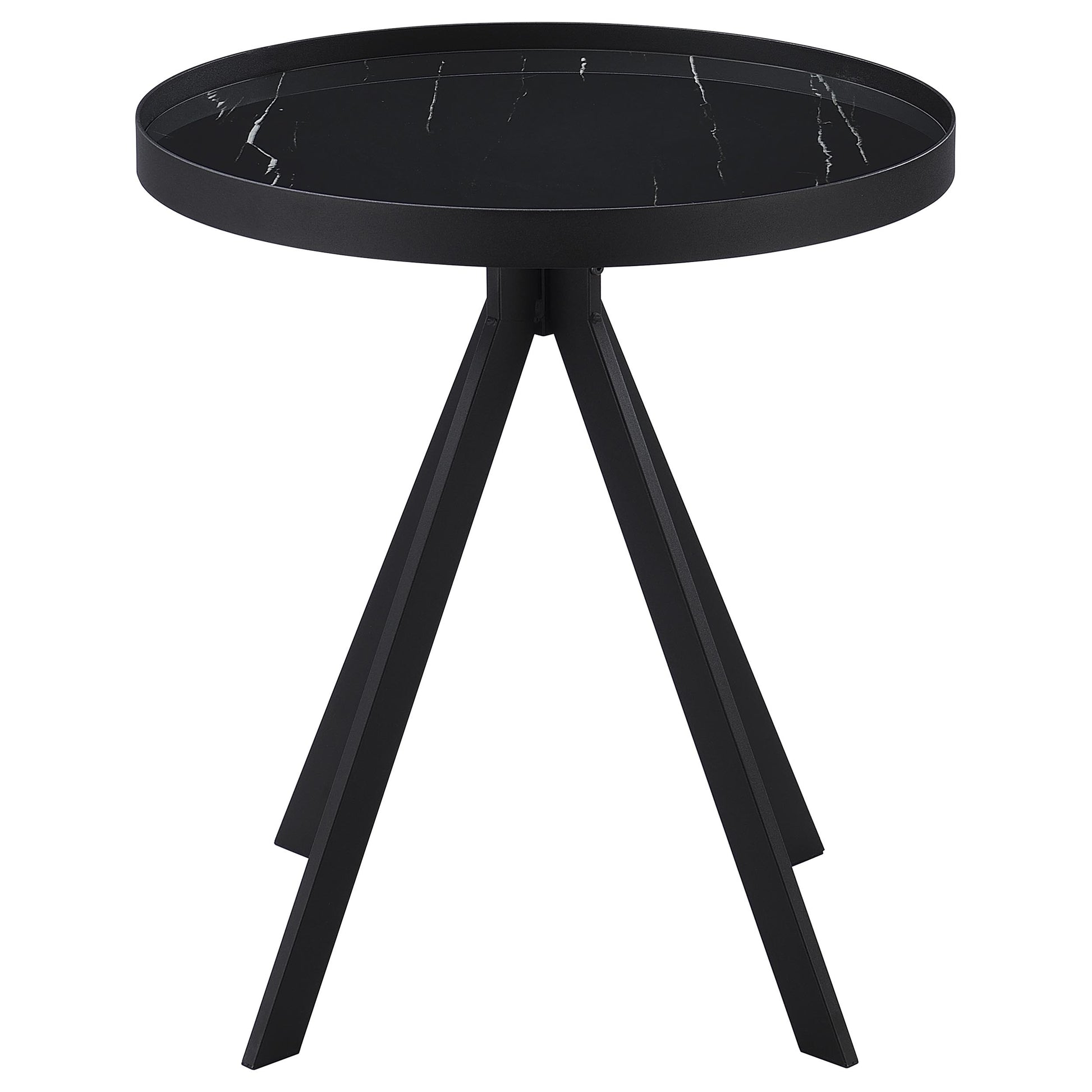 Briggs Round Marble Printed Glass Top End Table Black - Discount Furniture Connection