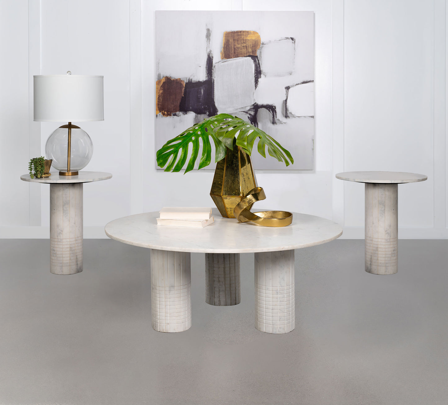 Astoria 3-piece Marble Coffee and End Table Set White - Discount Furniture Connection