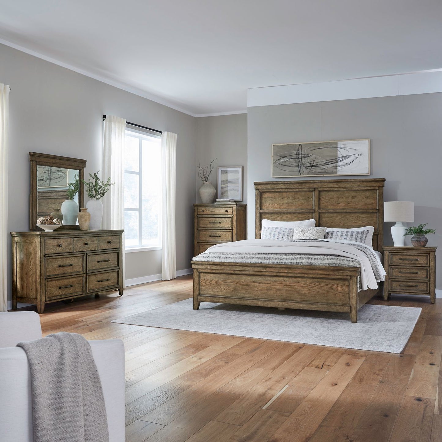 King California Panel Bed, Dresser & Mirror, Chest, Night Stand