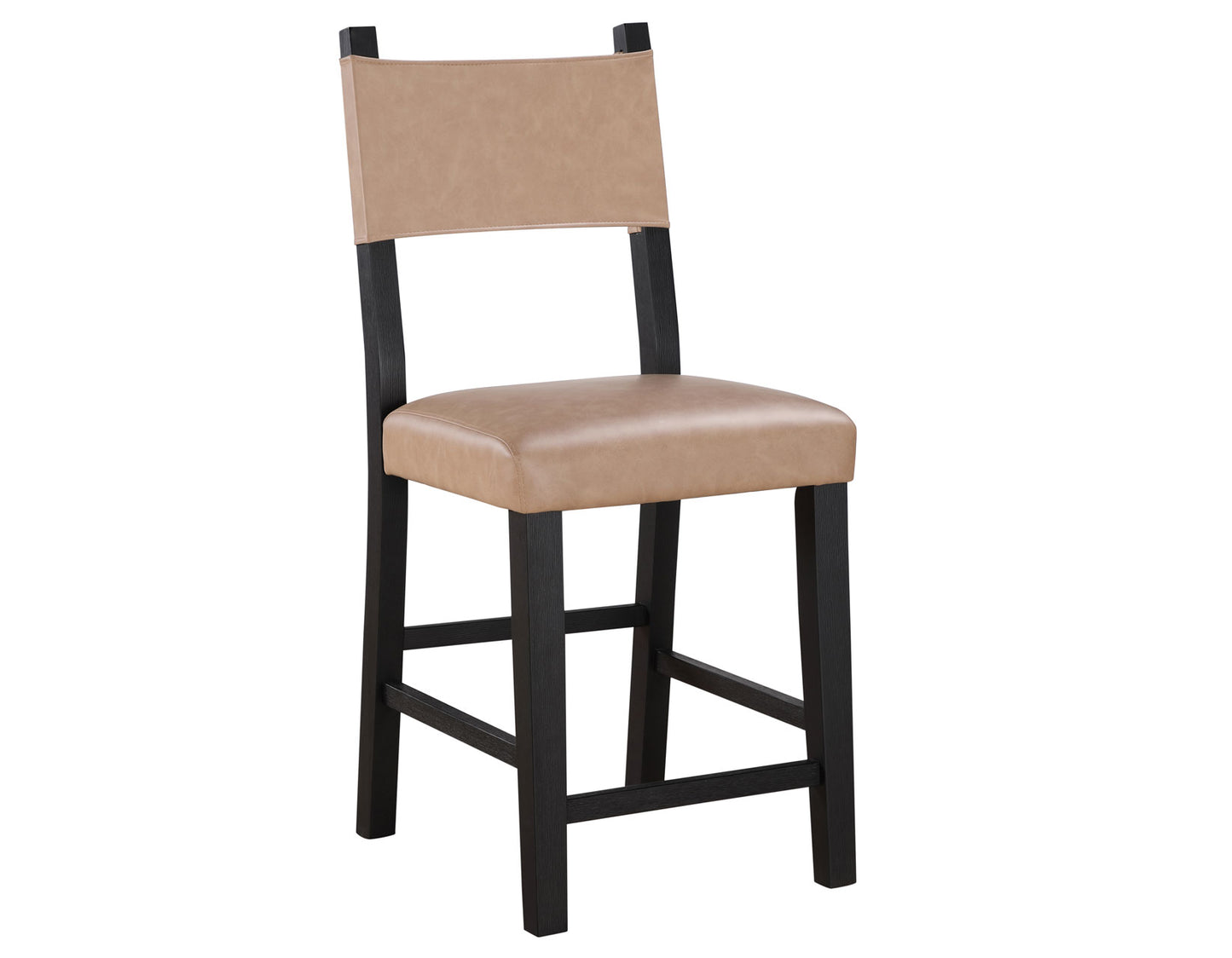 Aubrey 24″ Counter Chair, Camel Vegan Leather with Black wood finish