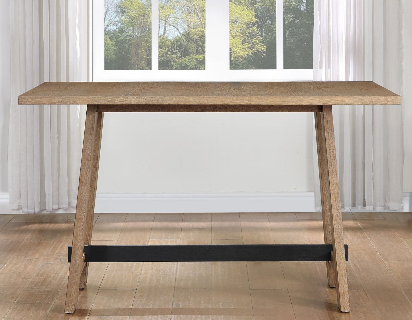 Aubrey 59.5″ Counter Table, Drifwood with Black Stretchers