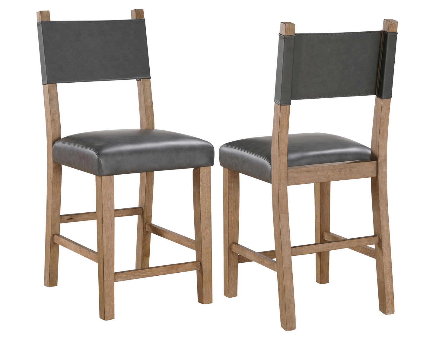 Aubrey 24″ Counter Chair, Gray Vegan Leather with Driftwood finish