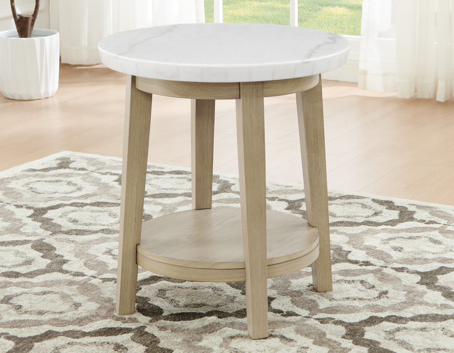 Vida 22″ Round White Marble Top End Table