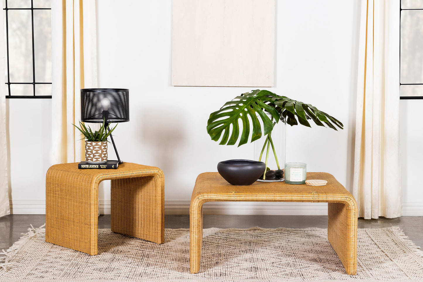 Cahya 2-piece Rattan Coffee and End Table Set Natural - Discount Furniture Connection