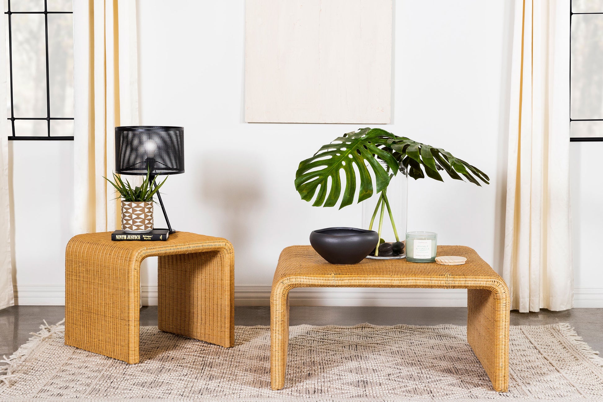 Cahya 2-piece Rattan Coffee and End Table Set Natural - Discount Furniture Connection