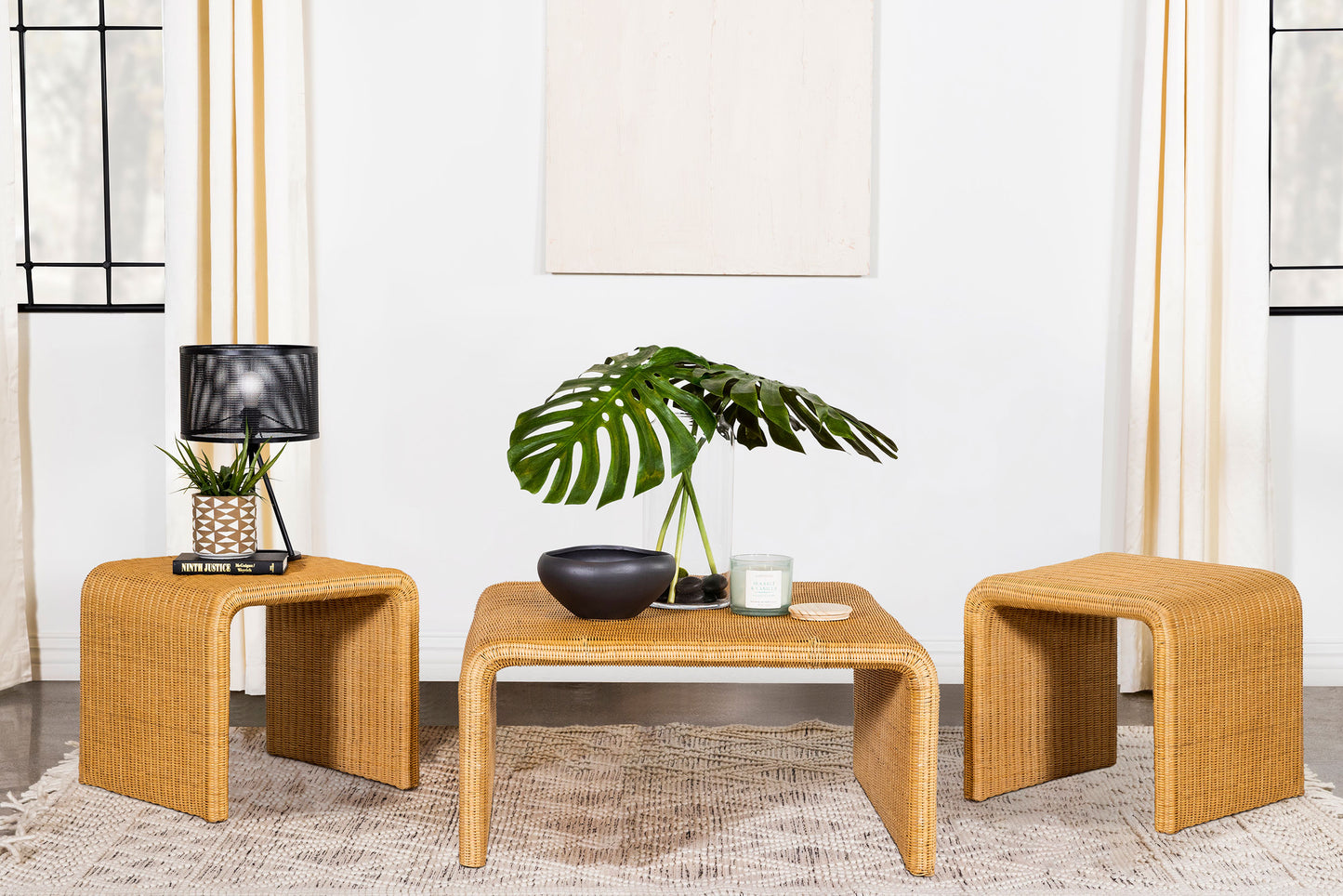 Cahya 3-piece Rattan Coffee and End Table Set Natural