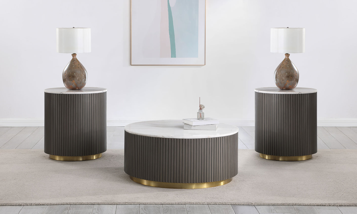 Jason 3-piece Round Marble Coffee and End Table Set White