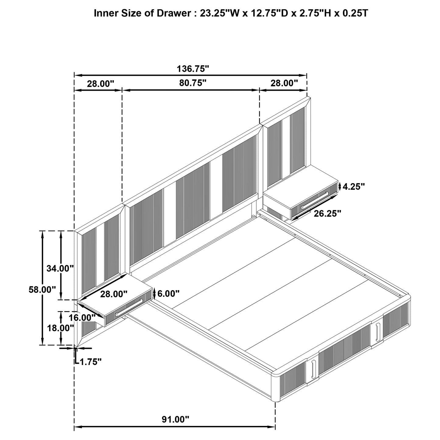 Terrace California King Wall Panel Storage Bed Ash Brown