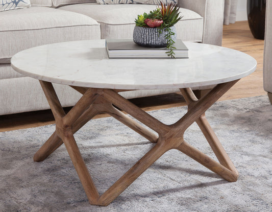 Wyman Banswara 36″ Round White Marble Top Cocktail Table