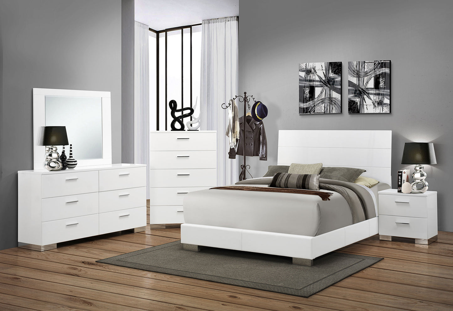 Felicity 5-drawer Bedroom Chest White High Gloss - Discount Furniture Connection