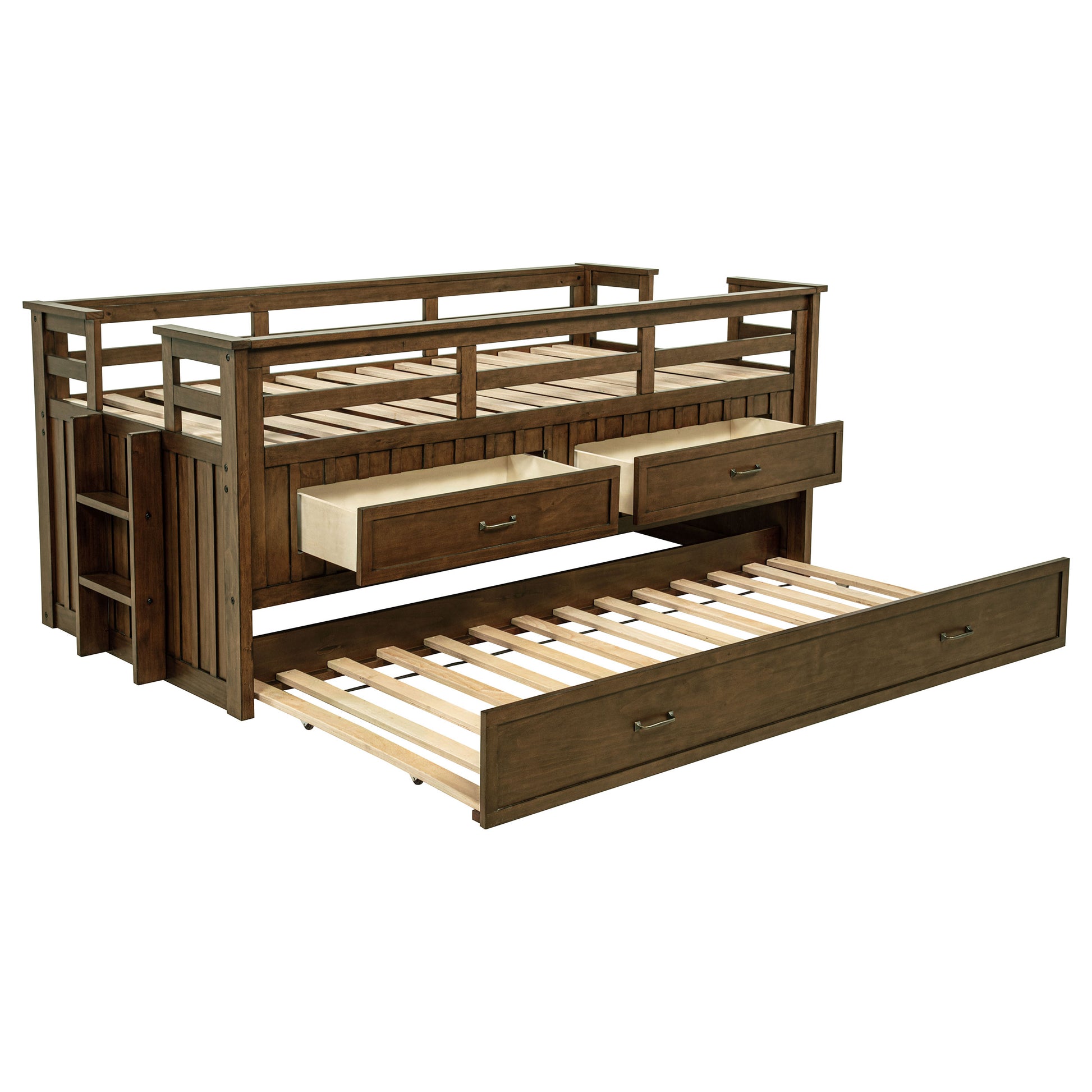 Carlsbad Wood Twin Captains Bed With Trundle Medium Brown - Discount Furniture Connection